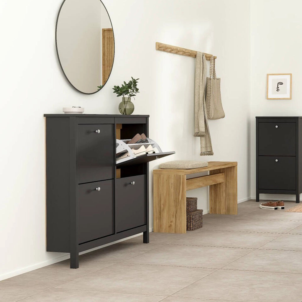 Scarpiera Actinidia, Mobile portascarpe, Armadio da ingresso multiuso, Mobiletto per calzature, 103x25 h103 cm, Nero