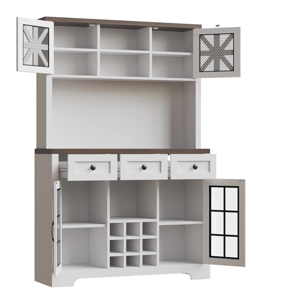 Credenza alta 120x40x180 cm con illuminazione LED; ripiani regolabili in MDF e vetro bianco