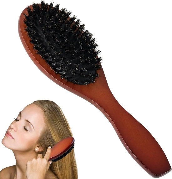 Spazzola per capelli con pelo di maiale - Ripristina la lucentezza e riduce la caduta dei capelli - 1 pezzo - Naturale