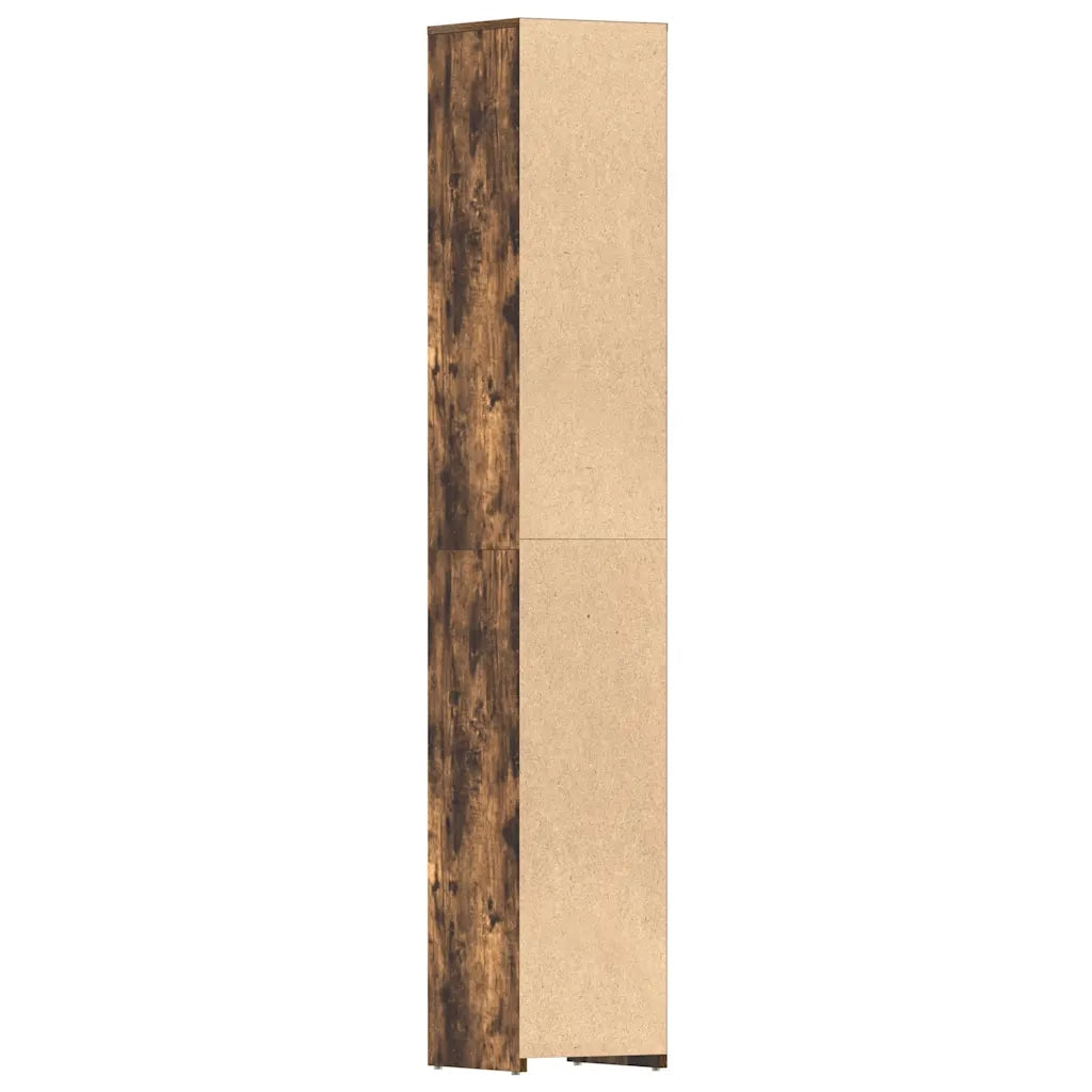 Elegante mobiletto da bagno in legno composito con ampio spazio contenitivo 30 x 30 x 183 cm finitura rovere affumicato 02_0048175