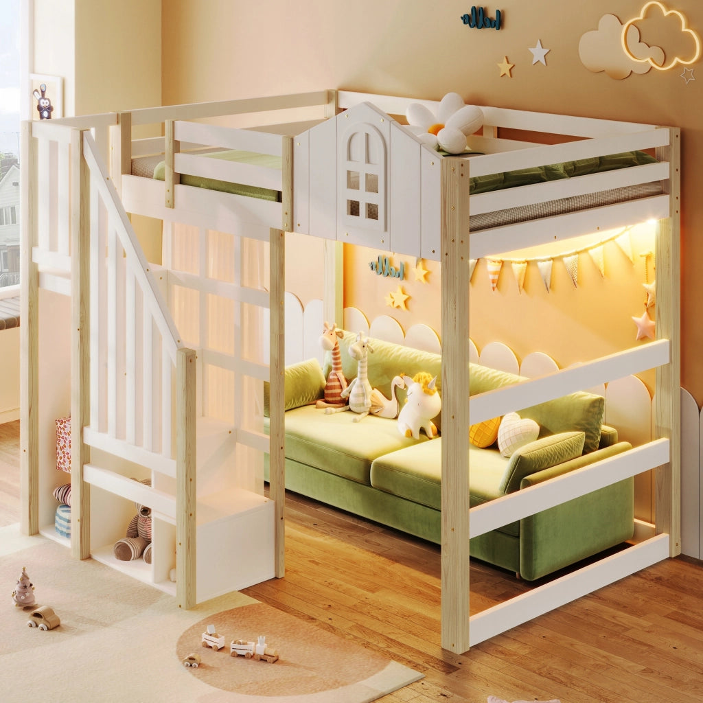 Letto a castello 140x200 - Xylo - LED bianco naturale con finestra