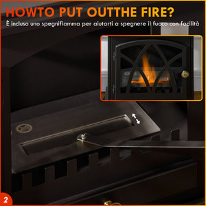 Camino a Bioetanolo da Pavimento 45x28x54 cm Bruciatore 1,2L Nero