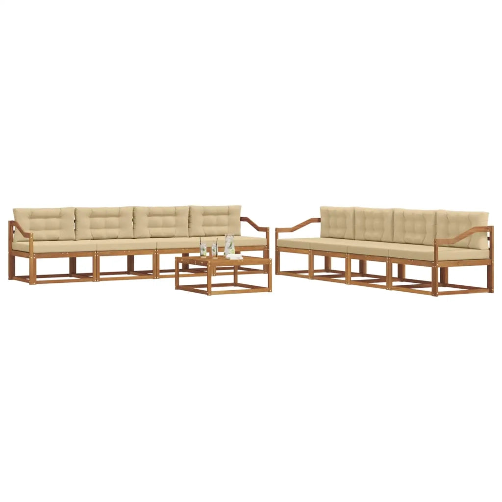 Set di divani da esterno con cuscino 9 pcs Naturale e Beige 3367386