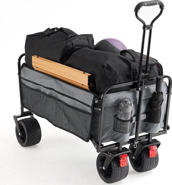 Carrello da campeggio pieghevole con freni e rimorchio - piegabile fino a 80 kg di carico per campeggio e spiaggia - carrello da campeggio off-road con ruote larghe e manubrio telescopico - colore bianco-grigio Carrello da campeggio