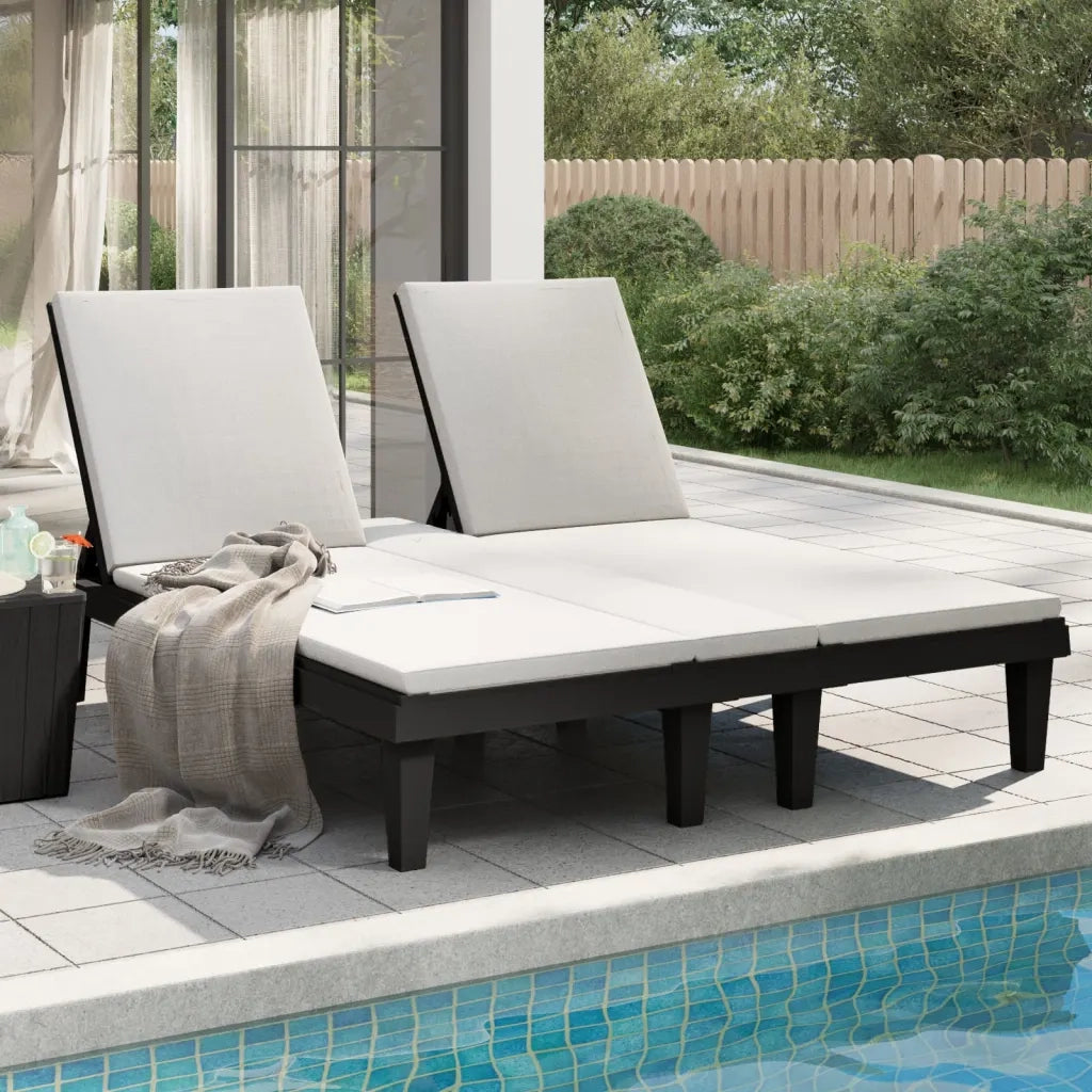 Lettino Prendisole Doppio Nero 155x138x83 cm in Polipropilene 364150