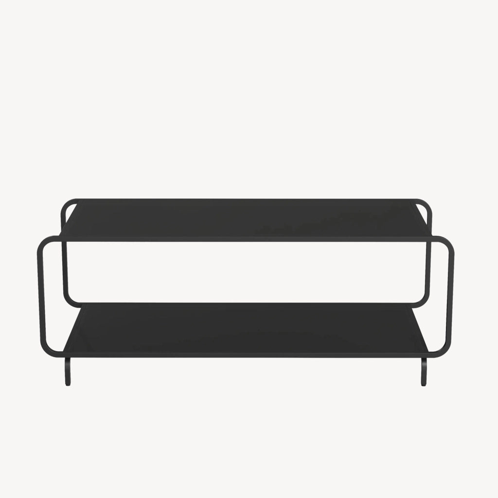 Tavolino da Salotto Færder in Acciaio con Doppio Ripiano 115x50x45 cm Nero opaco [en.casa]
