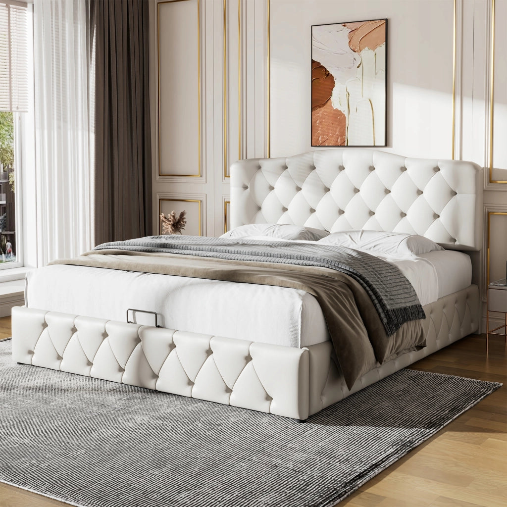 Letto 140x200 - Xylo - Pelle ecologica, testiera regolabile, bianco