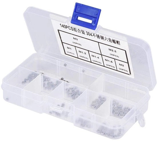 Set di viti a 6 facce in acciaio inossidabile 304 - 140 pezzi - Diametro viti M1/M1.2/M1.4/M1.6/M2/M2.5/M3 - Corrosione resistente - Adatto per accessori di fissaggio
