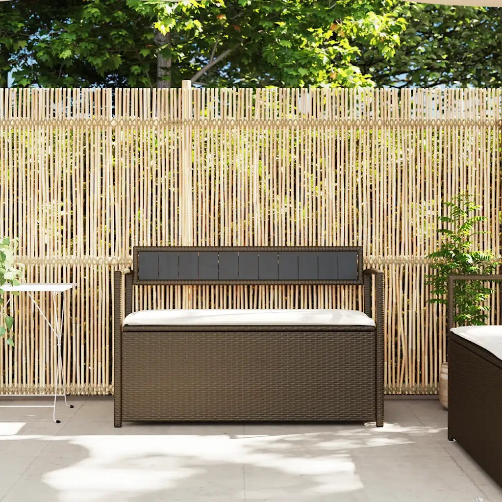 Panca Portaoggetti da Giardino con Cuscino Marrone Polyrattan 4103837