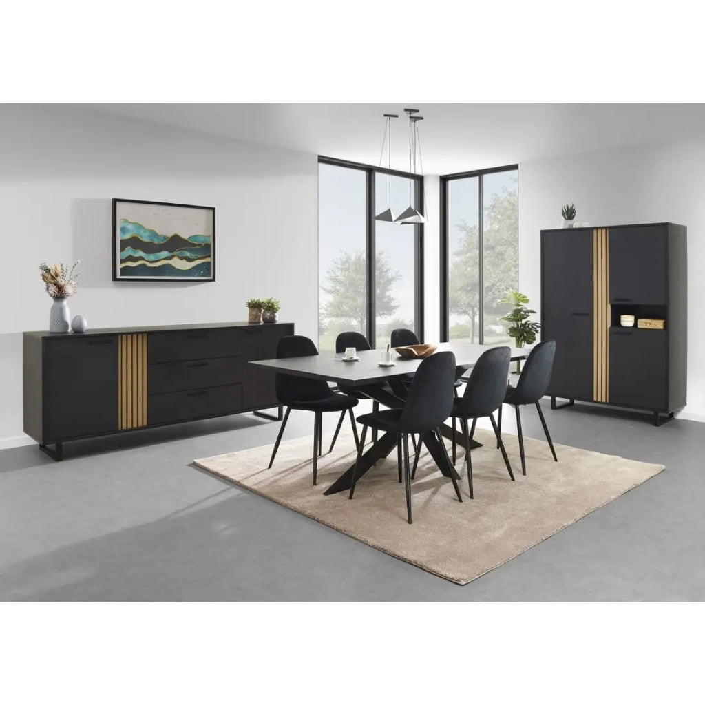 Mobile da soggiorno XL LOFT – 3 ante e 1 vano – Nero e rovere chiaro – Piedi in metallo – L127 x H180 x P50 cm