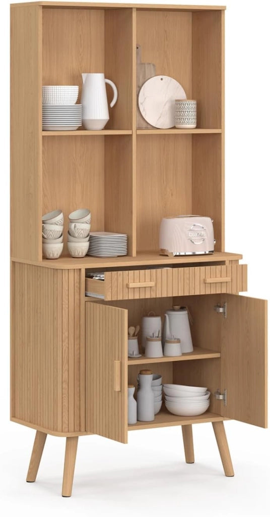 Comò da cucina ROMIE 80 CM 2 ante + cassetto con effetto doghe in legno