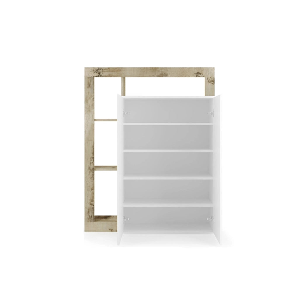 Armadio multiuso 2 ante Cipresso, Mobile multifunzionale, Mobiletto scarpiera, Porta scarpe, Made in Italy, 78x35 h116 cm, Bianco lucido e Rovere