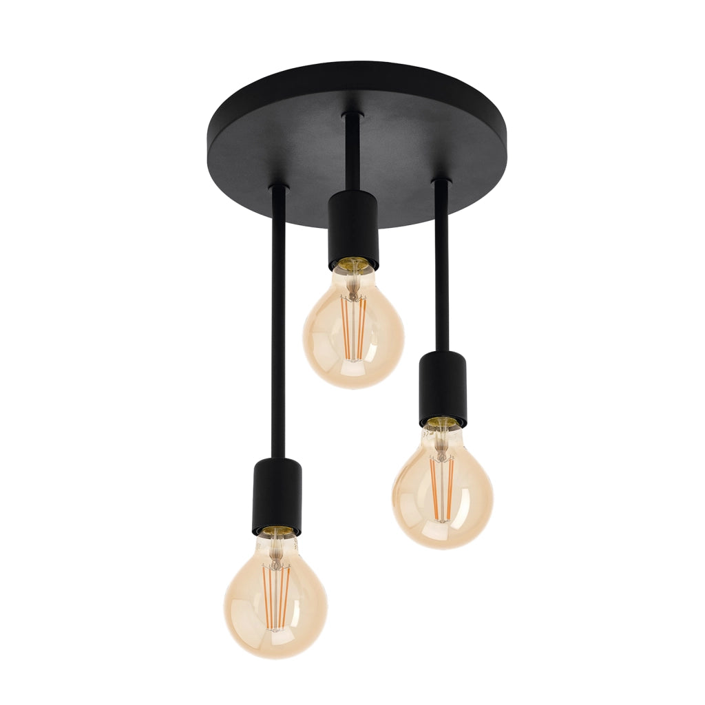 Plafoniera Vintage Wilmcote Acciaio Nero 3 Luci E27