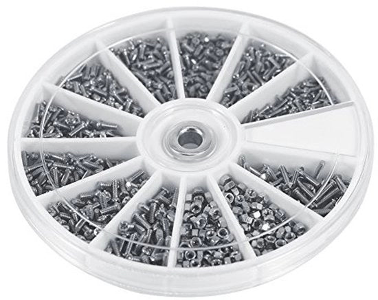Set di viti e dadi per autoammissione - 600 pezzi - M1-M1.6 - Acciaio inossidabile - Assortimento viti/dadi - Contenitore 8 x 1 cm