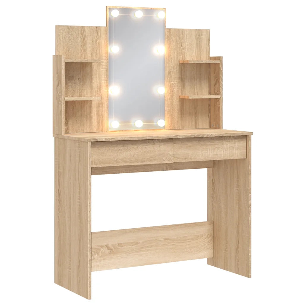 Toeletta | Tavolo da Trucco con Luci LED Rovere Sonoma 96x40x142 cm