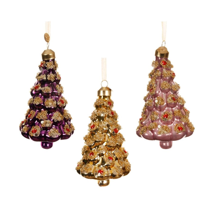 ALBERO DI NATALE IN VETRO 12 CM COLORATO DECORAZIONE DA APPENDERE ASS PREZZO CAD