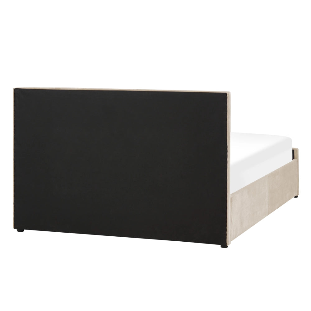 Letto contenitore Rivestimento in velluto beige 180 x 200 cm con testiera trapuntata a rombi con base a doghe