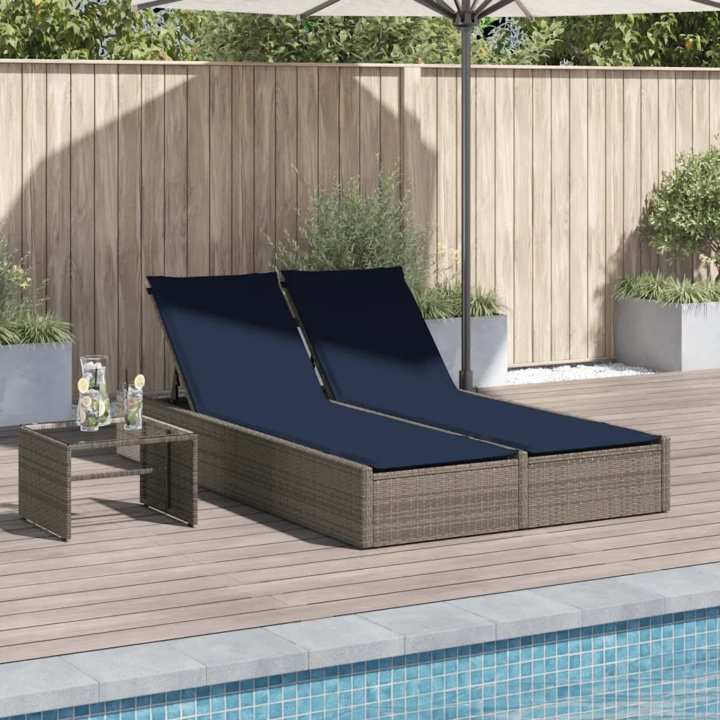 Lettino prendisole doppio con Cuscini in Polyrattan Grigio 368635