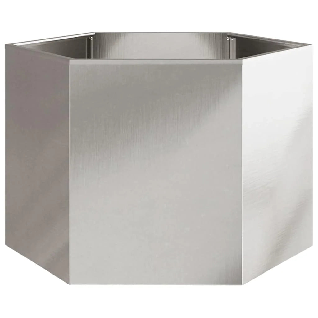 Fioriera esagonale per aiuole rialzate piante fiori terrazza giardino 69 x 60 x 45 cm acciaio inox argento 02_0038653