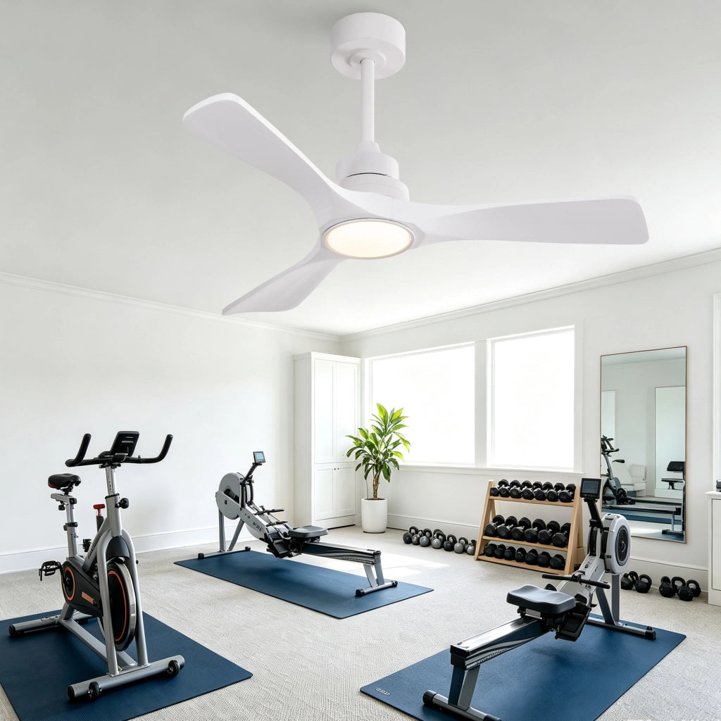 Ventilatore da soffitto bianco puro 42 pollici, 3 pale ad elica rinforzate in legno massello, motore DC reversibile silenzioso, design moderno
