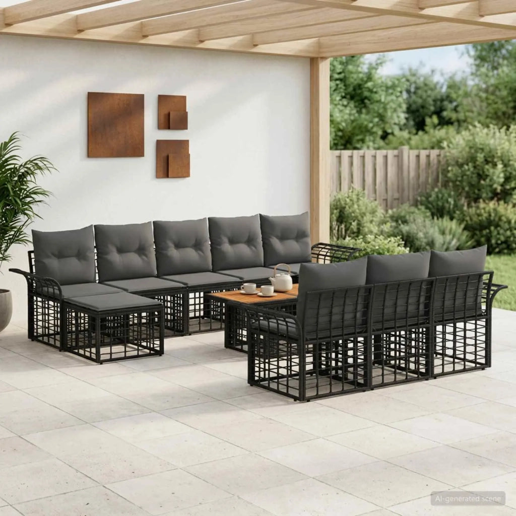 Set Divano da Giardino 11 pz Nero e Grigio scuro polyrattan 3438019
