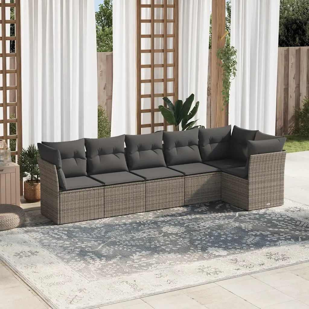 Set Divano da Giardino 6 pz con Cuscini-Sofa da Giardino-Divanetto da esterno Grigio in Polyrattan 446132