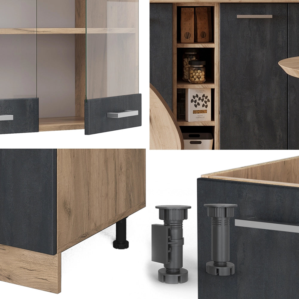 Vicco Cucina completa Calcestruzzo nero/quercia dorata 160 cm PT Rovere