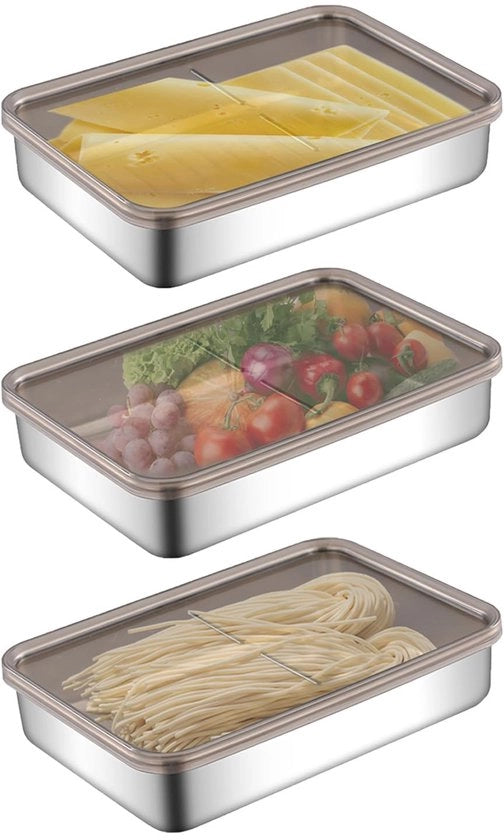 Set di 3 contenitori per carne fresca, contenitore congelatore, contenitore per alimenti, scatola di acciaio inossidabile stivabile, contenitore congelatore per formaggio e carne
