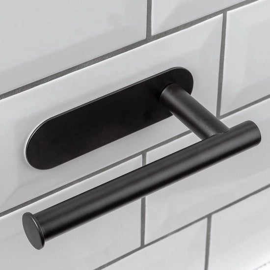 Supporto per WC - Autoadesivo - Montaggio a parete - 1 pezzo - Nero o Cromo - Acciaio galvanizzato