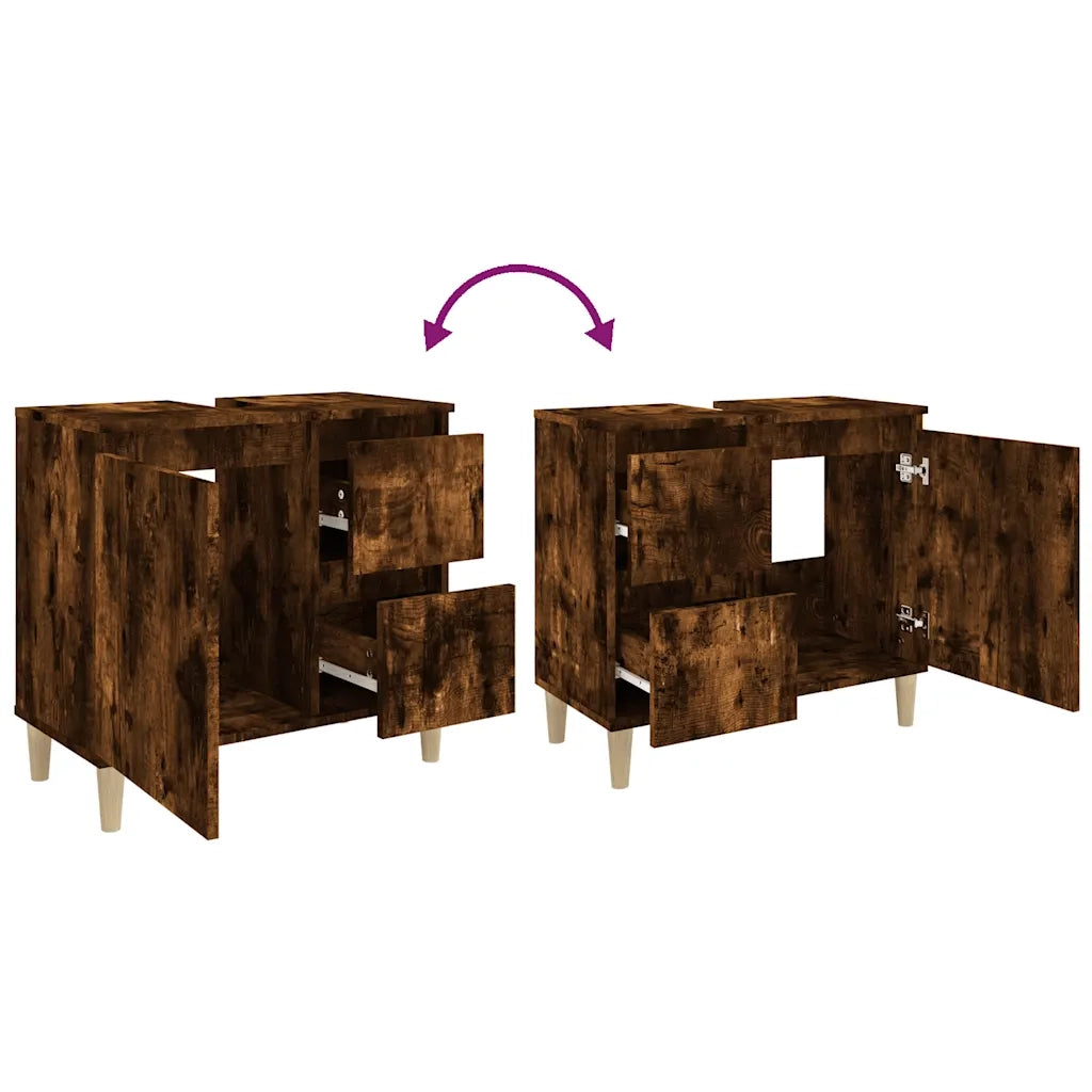 Armadietto Bagno | Armadio da bagno Rovere Fumo 65x33x60 cm in Legno Multistrato