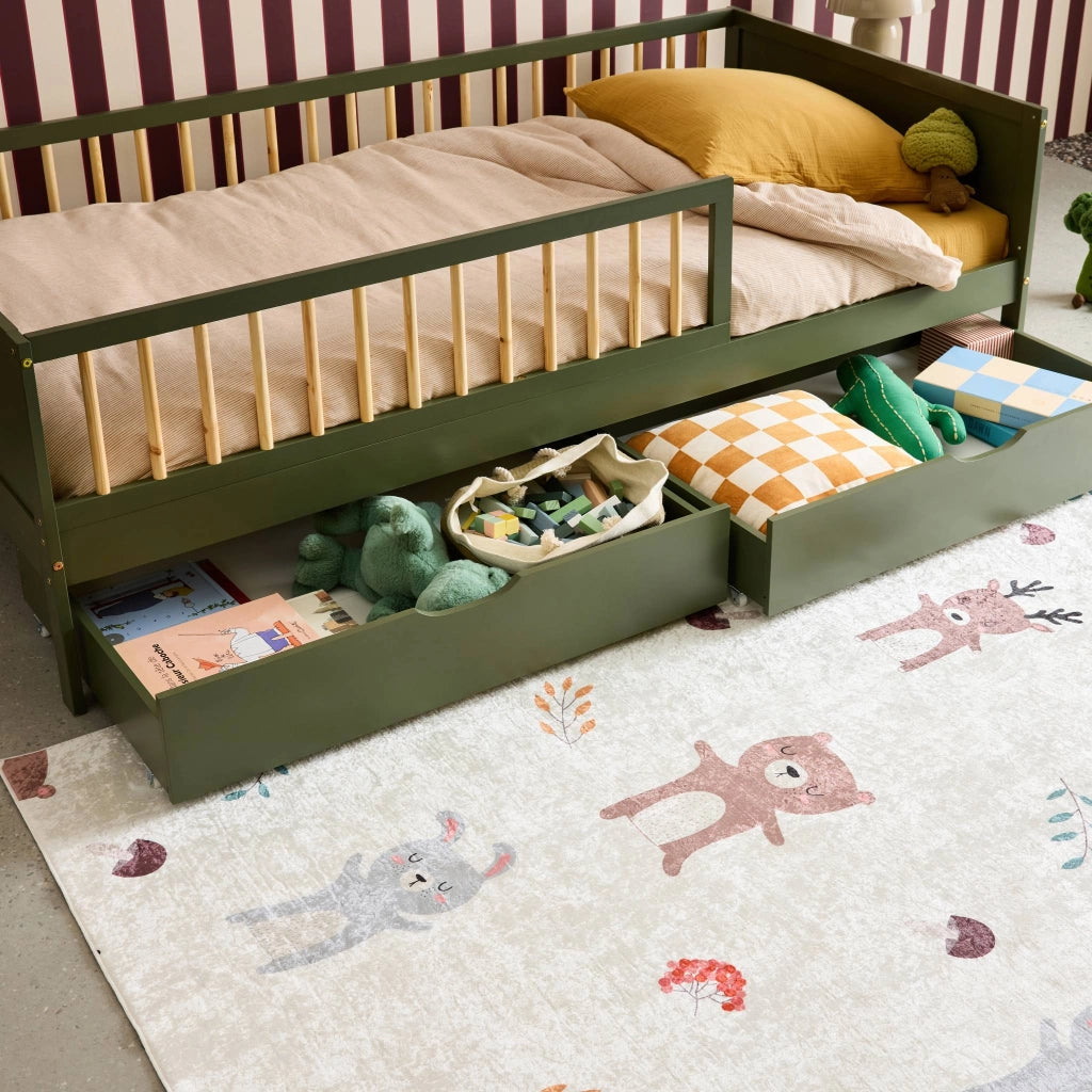 Cassettone letto per bambini roya in legno di pino, set da 2, verde