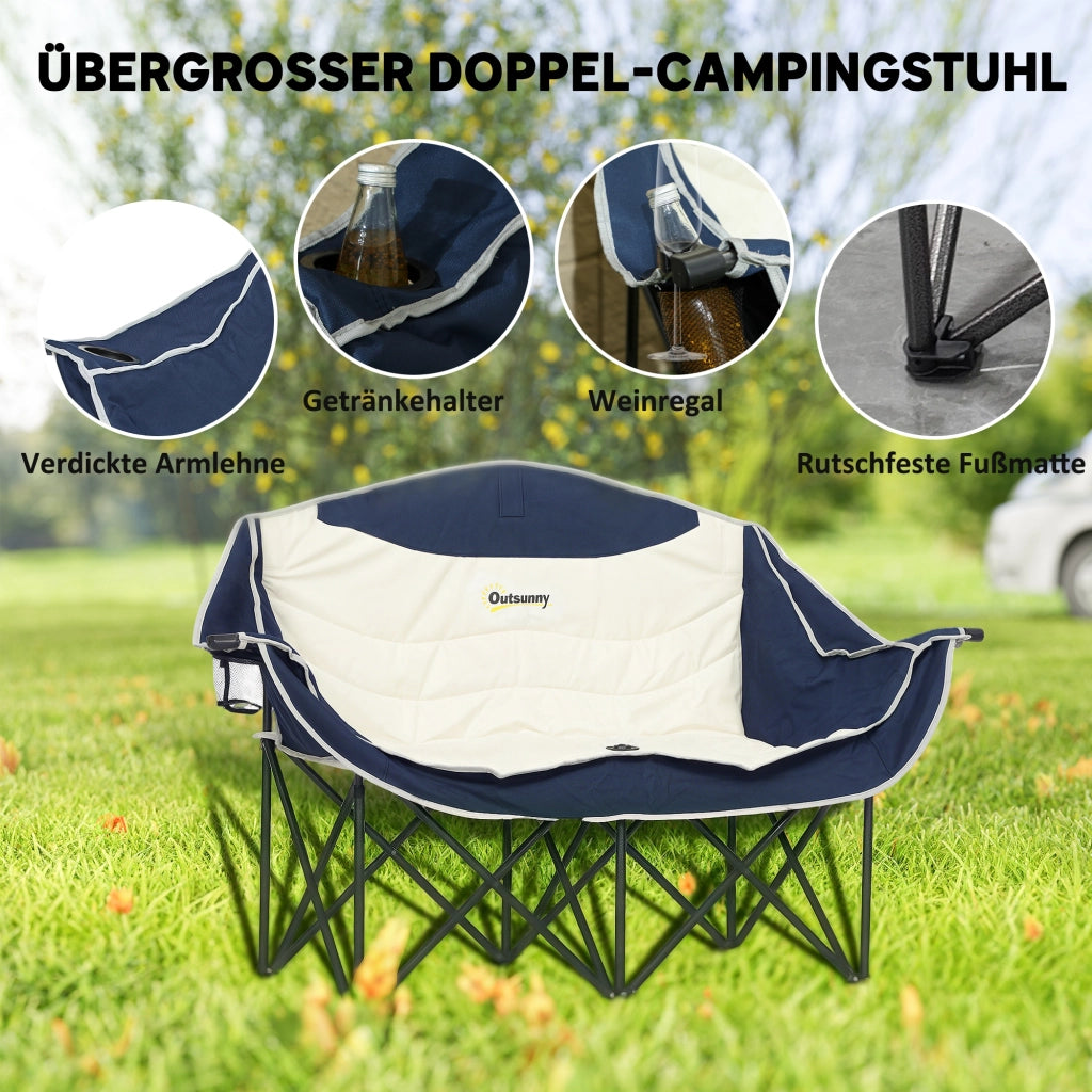 Sedia pieghevole da campeggio 2 posti con porta bevande e borsa ¨C zephmum ¨C blu