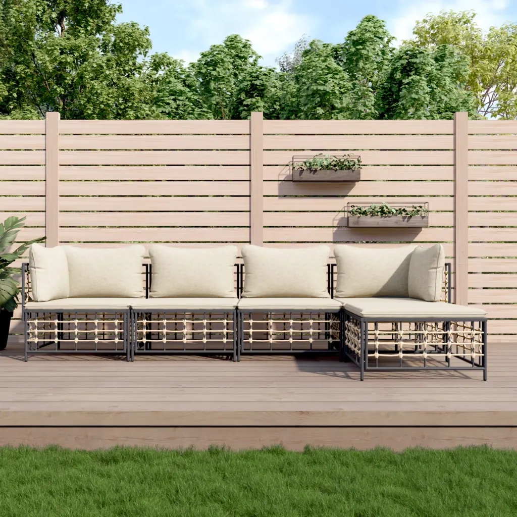 Set Divani da Giardino 5 pz con Cuscini Antracite in Polyrattan 3186742