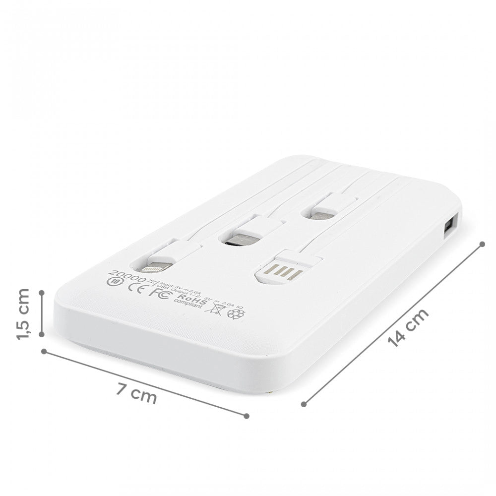 Trade Shop - Power Bank 20000mah Caricabatterie Portatile Veloce Con 4 Cavi Usb Carica Rapida -