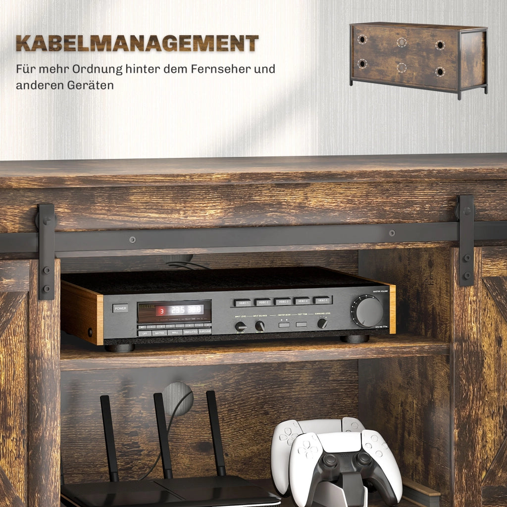 Mobile porta TV industriale con 2 ante scorrevoli e 6 vani, per soggiorno, in compensato, marrone, 120 × 40 × 54 cm