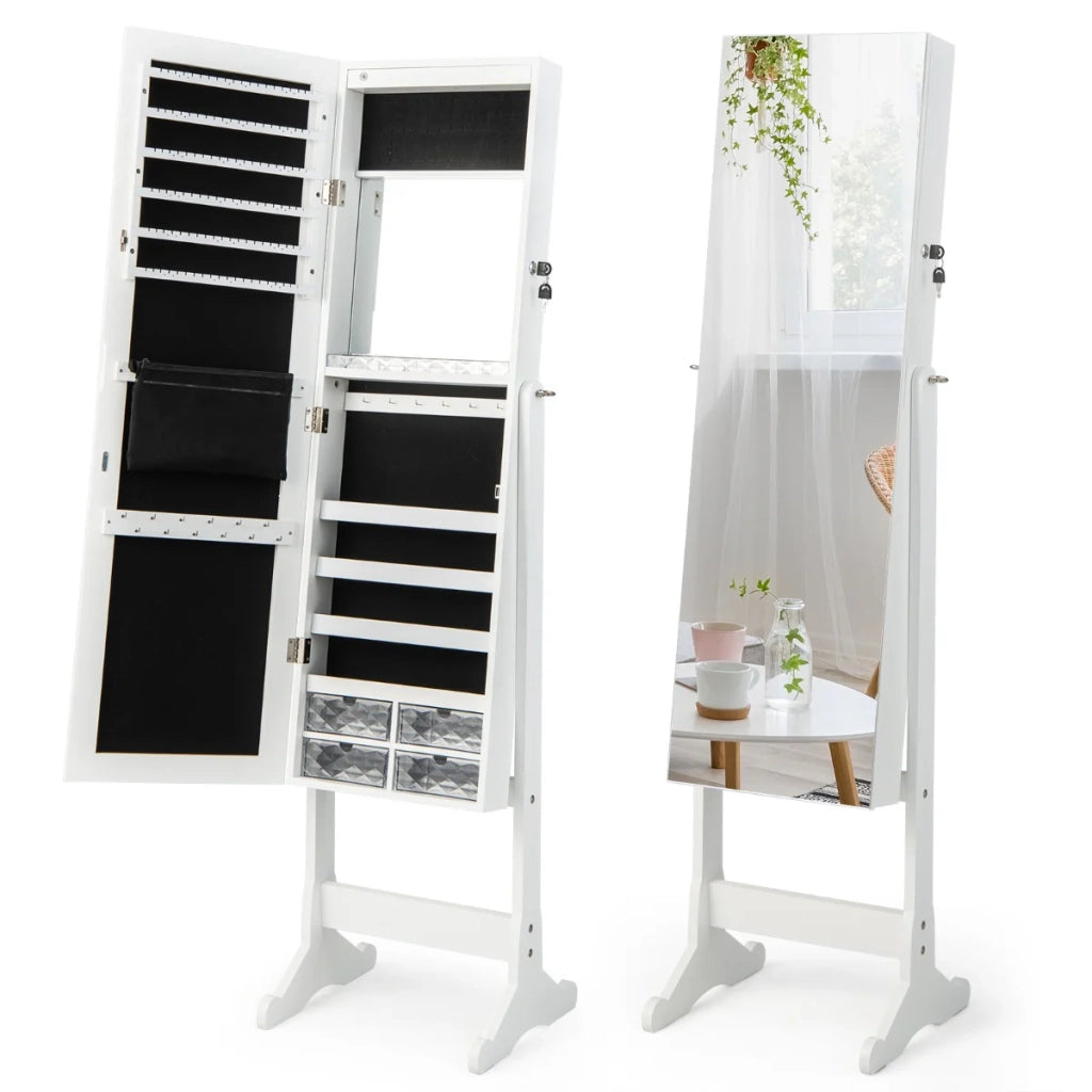 Mobile portagioielli indipendente 41 x 36 x 158 cm con specchio regolabile ampio spazio di archiviazione design moderno in MDF bianco 20_0010395