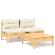 Set Divani da Giardino 3 pz | Set Salotto da Giardino con Cuscini Crema Massello di Pino