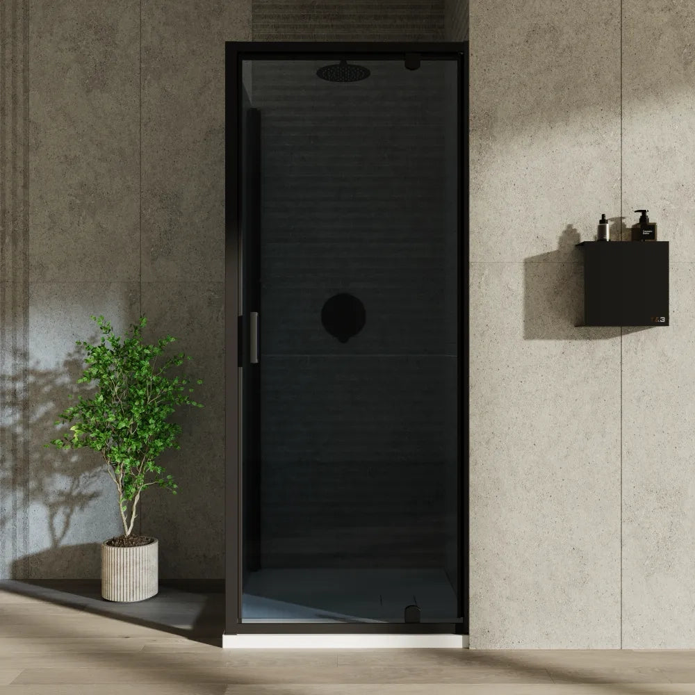 Box doccia 90x80 cm con apertura a battente e parete fissa vetro 6mm fumé profili nero opaco h185 | Tonga