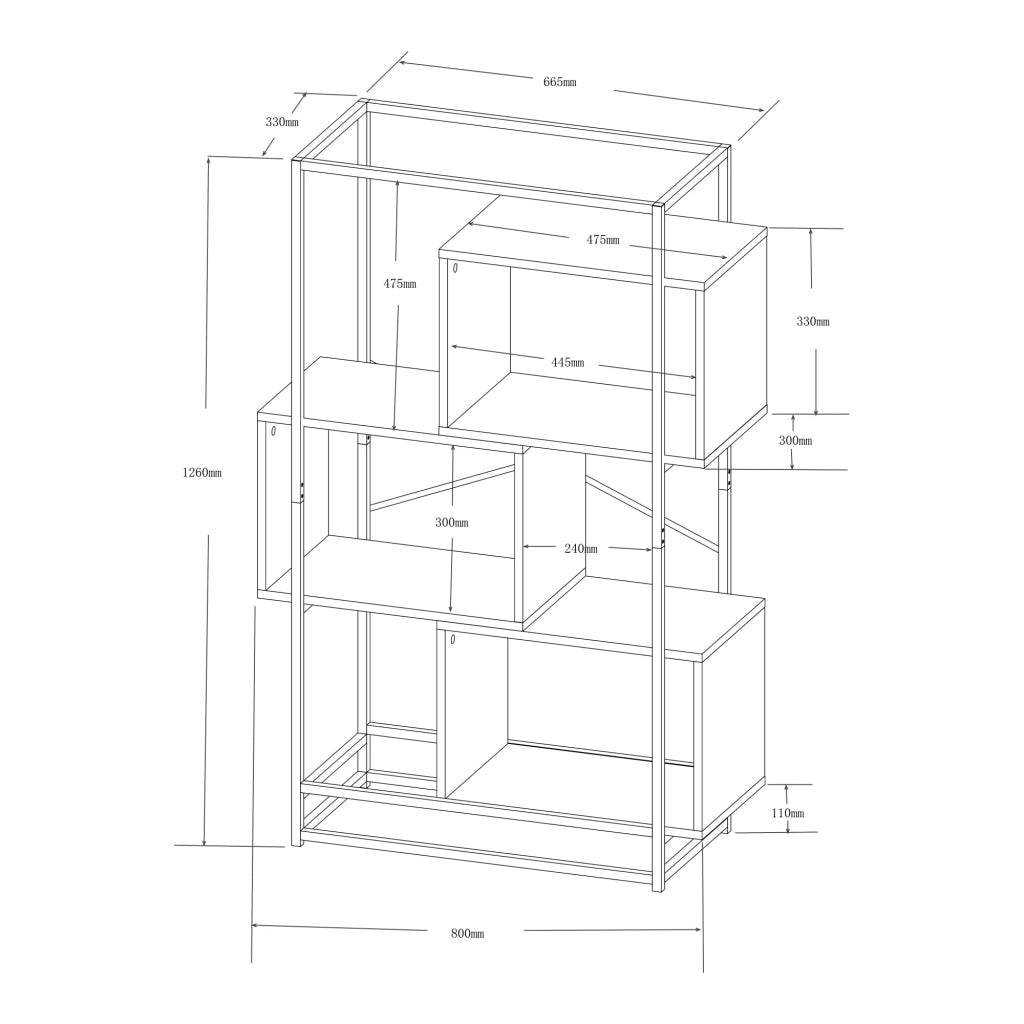 Scaffale dal design senza tempo per soggiorno/camera da letto mobile contenitore indipendente 126 x 80 x 33 cm acciaio marrone 03_0011146