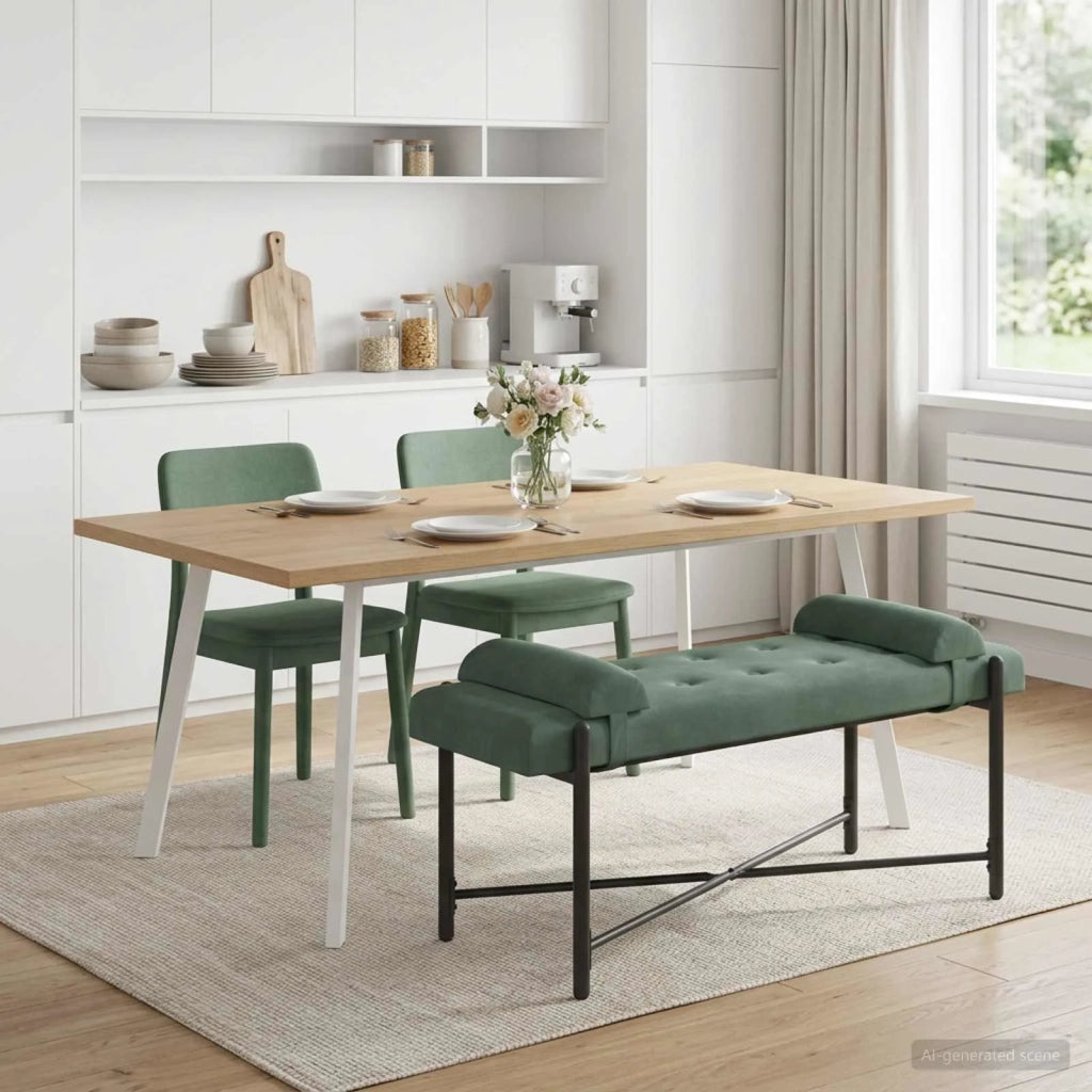 Panchina con bottoni e cuscini Verde Mare 110 x 40 x 46 cm 42038396
