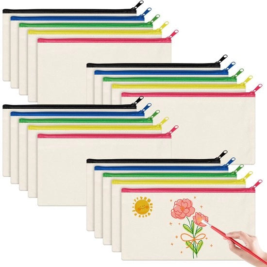 Etui in stoffa bianca 20 pezzi, borsa bianca con cerniera, contenitore per cosmetici, borsa per documenti, tasca per piccoli oggetti da dipingere, dimensioni 21 x 12 cm.