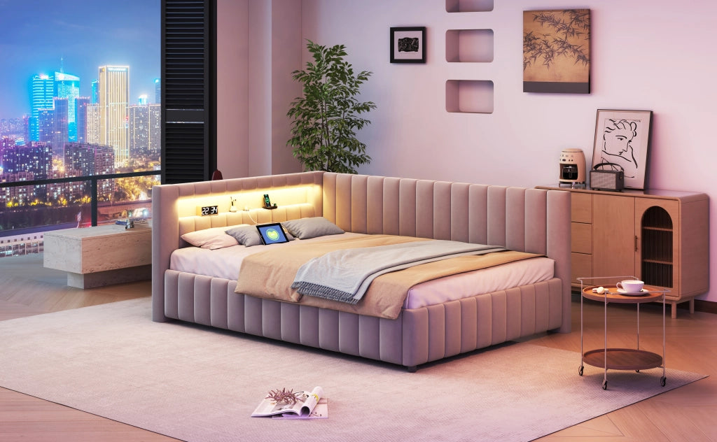 Letto divano imbottito in velluto grigio 140x200 cm