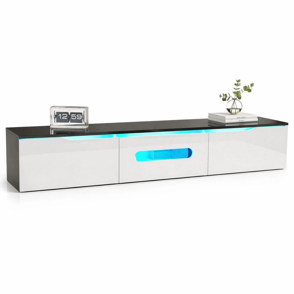 Mobile TV sospeso o da pavimento 180 cm nero e bianco con LED RGB Bluetooth