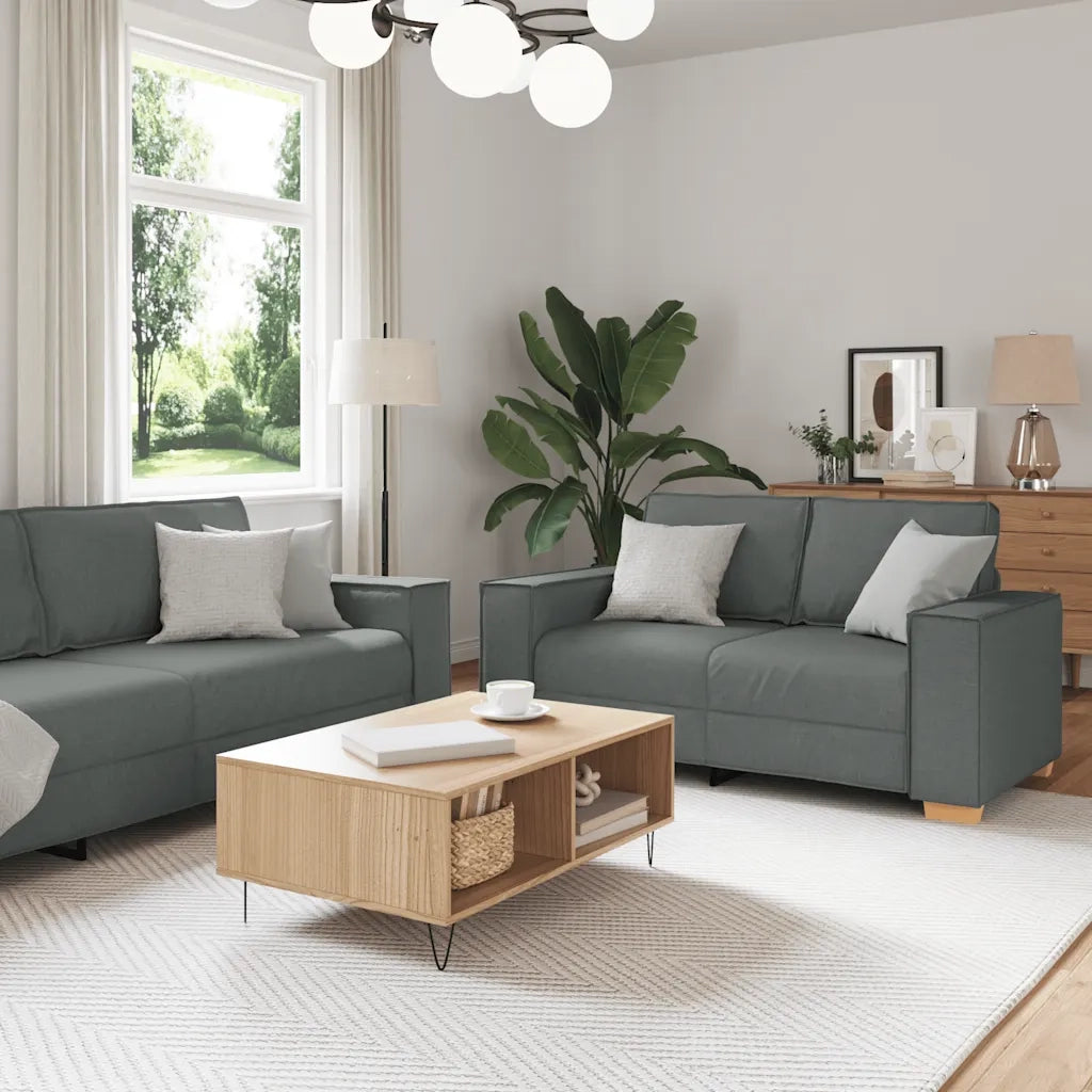 Set di Divani 2 pz con Cuscini Grigio Scuro in Tessuto
