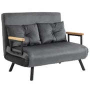 Divano Letto 3 in 1 in Tessuto Effetto Velluto con Schienale Regolabile e 2 Cuscini, 102x73x81 cm, Grigio Scuro