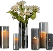 Set di 6 Vasi Decorativi per Appartamento: Collezione di 6 Vasi di Cilindro in Vetro per Decorazione di Tavola, Grande Dimensione, Design Moderno, Nero, Ideale per Regali, Decorazione di Tavola, Cadeau per Amica