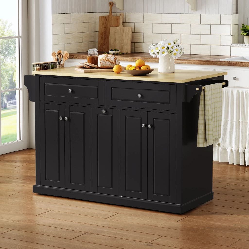 Isola cucina mobile con piano ribaltabile, cassetti verticali, 2 cassetti grandi e ruote frenanti