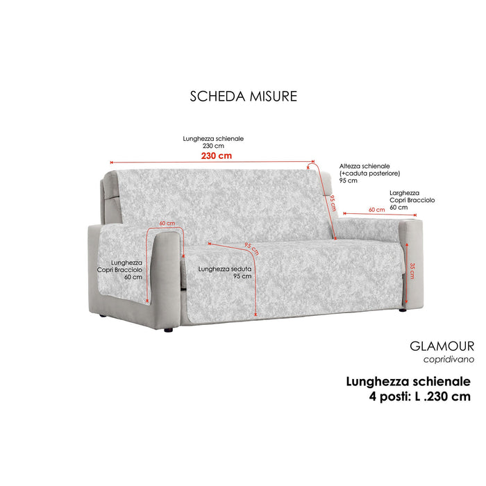 Copridivano con Copri Braccioli Seduta 175 cm in Poliestere e Cotone Marrone