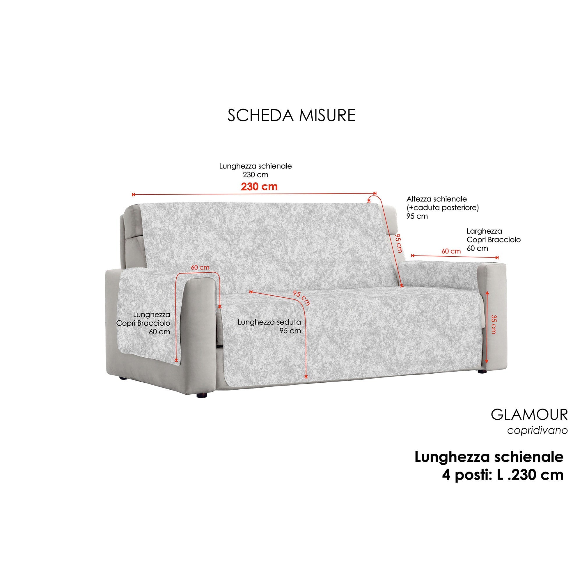 Copridivano con Copri Braccioli Seduta 230 cm in Poliestere e Cotone Bordeaux