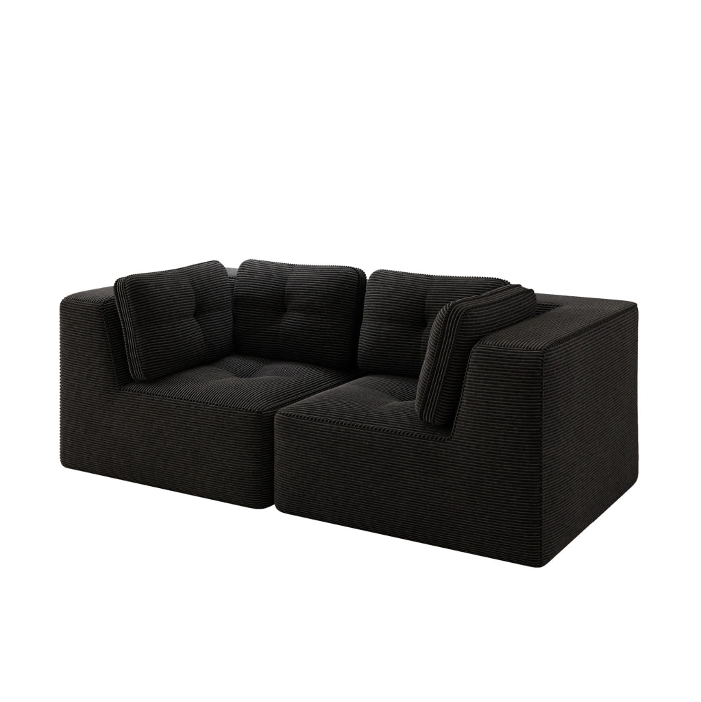 Divano angolare modulare 208x104x69 cm in velluto a coste nero; senza struttura rigida